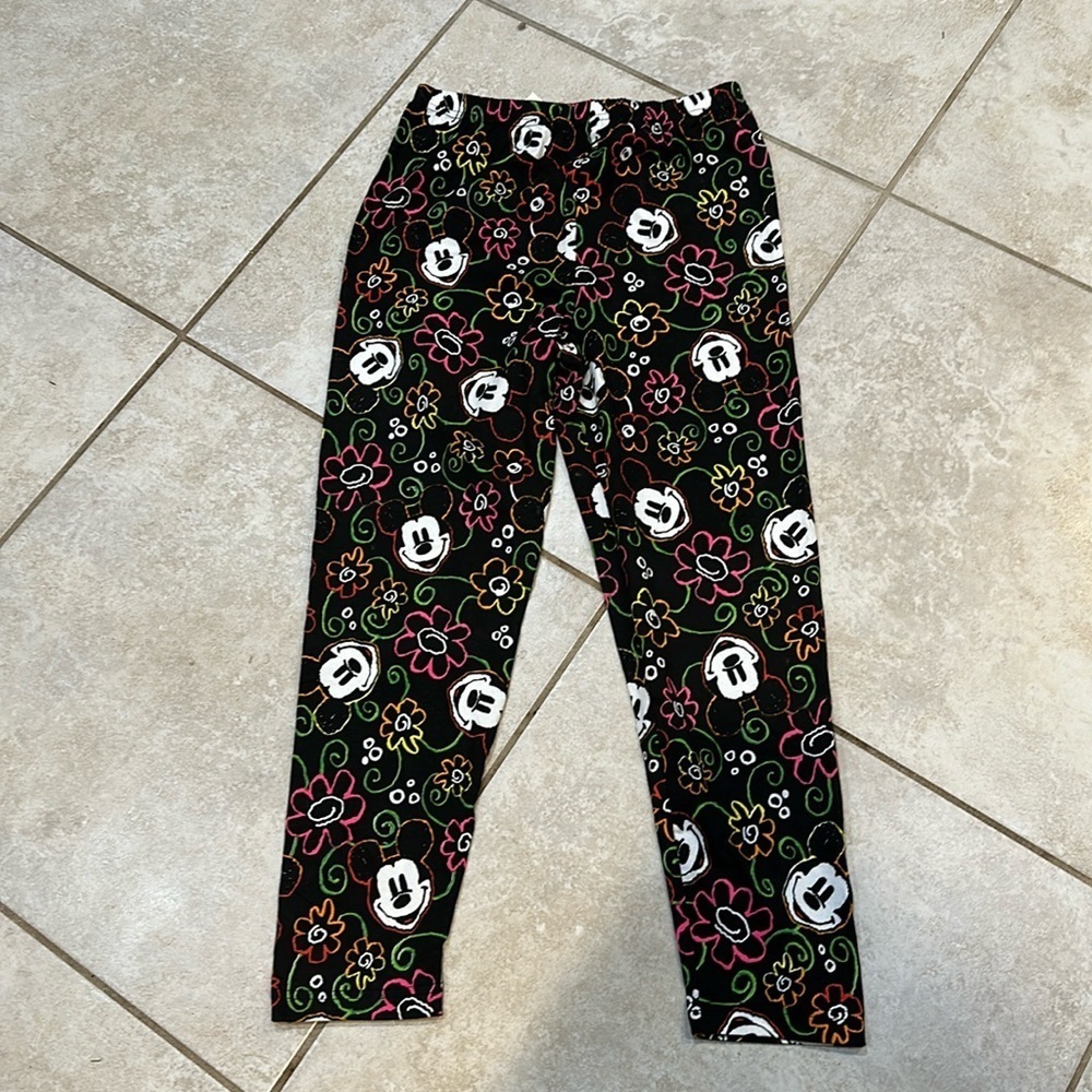 NWT! Vintage 90s Mickey & Co Neon Floral Mickey Mouse Leggings L Disney